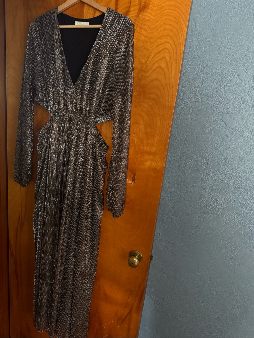 Boden - Metallic Silver/Bronze Long Sleeve V-Neck Women’s Dress